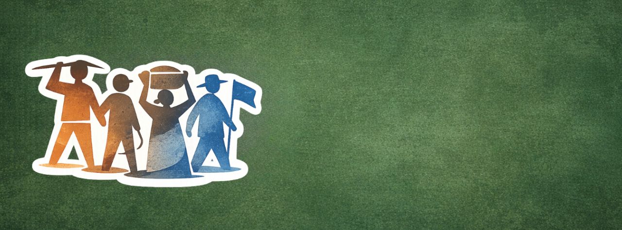 Four workers, 3 men and one women carrying out construction work.