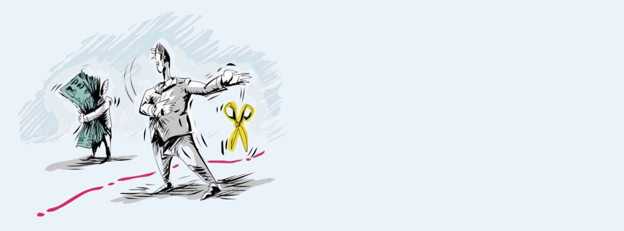 An illustration of a person inviting money across the line